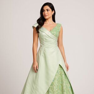 Light Green Off-Shoulder Mikado Wedding Dress EU Size 8/10, New without tag